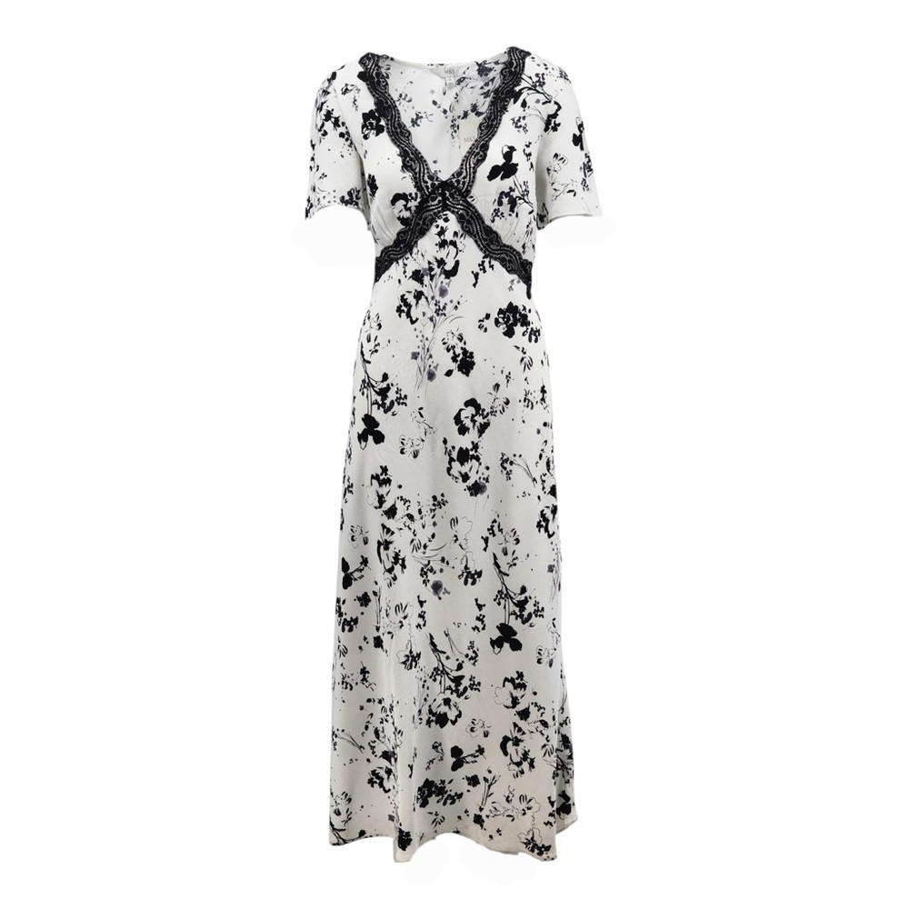 Marks & Spencer Floral Lace-Trim Maxi Dress in Black & White